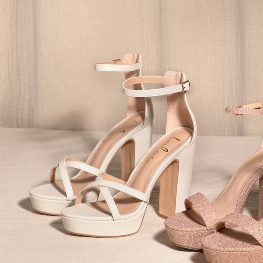 Lulus Dale Bone Platform Ankle Strap High Heel Sandals White - Size 8.5